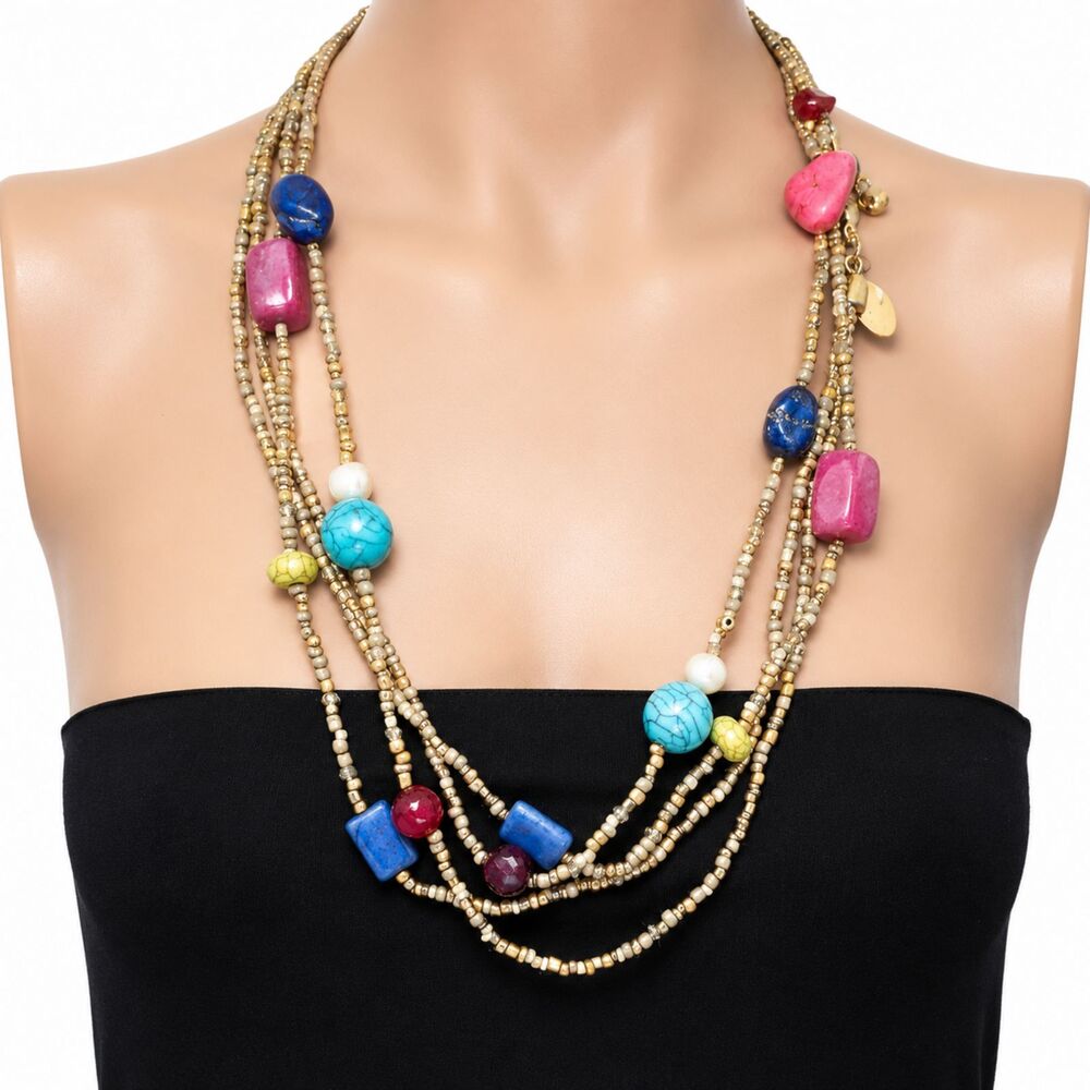 Chico's NWT Double Strand Colorful Colorblock Seed Bead Long 41.5" Necklace - Picture 2 of 8